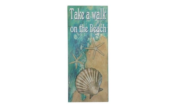 Wooden Take A Walk On The Beach Shell Sign 19