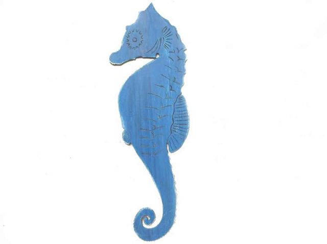 Wooden Rustic Dark Blue Wall Mounted Seahorse Decoration 36