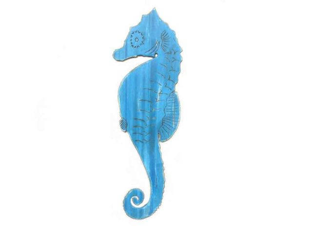 Wooden Rustic Light Blue Wall Mounted Seahorse Decoration 36