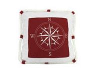 Red Compass With Nautical Rope Decorative Throw Pillow 16\