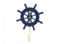 Rustic All Dark Blue Decorative Ship Wheel with Anchor and Hook 8\