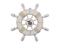 Rustic All White Decorative Ship Wheel With Seagull 9\