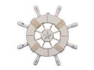 Rustic All White Decorative Ship Wheel With Starfish 9\