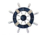 Rustic Dark Blue and White Decorative Ship Wheel 6\