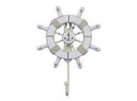 Rustic All White Decorative Ship Wheel with Anchor and Hook 8\