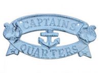 Rustic Dark Blue Whitewashed Cast Iron Captains Quarters Sign 8\
