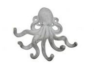 Whitewashed Cast Iron Decorative Wall Mounted Octopus with Six Hooks 7\