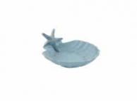 Rustic Light Blue Cast Iron Shell With Starfish Decorative Bowl 6\