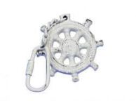 Whitewashed Cast Iron Ship Wheel Key Chain 5\