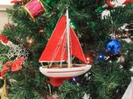 Wooden Red Sailboat Model with Red Sails Christmas Tree Ornament 9\