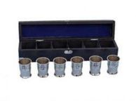 Chrome Anchor Shot Glasses With Rosewood Box 12\