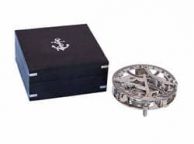 Chrome Round Sundial Compass with Black Rosewood Box 6\
