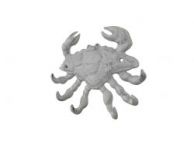 Whitewashed Cast Iron Decorative Crab with Six Metal Wall Hooks 7\