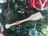Wooden Rustic Whitewashed Decorative Squared Rowing Boat Oar Christmas Ornament 12\