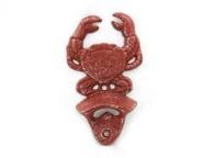 Red Whitewashed Cast Iron Wall Mounted Crab Bottle Opener 6\