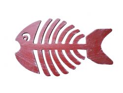 Rustic Red Whitewashed Cast Iron Fish Bone Trivet 11\
