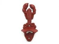 Rustic Red Cast Iron Wall Mounted Lobster Bottle Opener 6\