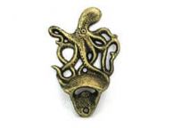Antique Gold Cast Iron Wall Mounted Octopus Bottle Opener 6\