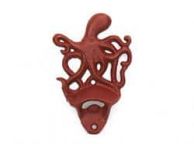 Rustic Red Cast Iron Wall Mounted Octopus Bottle Opener 6\
