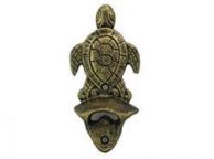Antique Gold Cast Iron Wall Mounted Sea Turtle Bottle Opener 6\