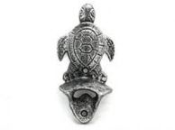 Antique Silver Cast Iron Wall Mounted Sea Turtle Bottle Opener 6\