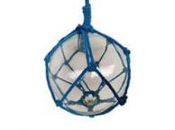 Clear Japanese Glass Ball Fishing Float with Dark Blue Netting Decoration 10\