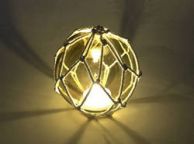 Tabletop LED Lighted Amber Japanese Glass Ball Fishing Float with White Netting Decoration 4\