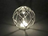 Tabletop LED Lighted Clear Japanese Glass Ball Fishing Float with White Netting Decoration 4\