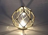 Tabletop LED Lighted Clear Japanese Glass Ball Fishing Float with Brown Netting Decoration 4\