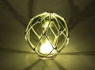 Tabletop LED Lighted Green Japanese Glass Ball Fishing Float with White Netting Decoration 4\