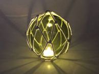 Tabletop LED Lighted Green  Japanese Glass Ball Fishing Float with White Netting Decoration 6\