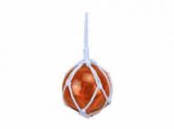 Orange Japanese Glass Ball Fishing Float With White Netting Decoration 6\