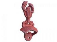 Red Whitewashed Cast Iron Wall Mounted Lobster Bottle Opener 6\