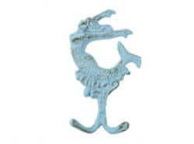 Rustic Light Blue Cast Iron Mermaid Key Hook 6\