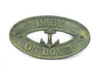 Antique Bronze Cast Iron Baby on Board with Anchor Sign 8\
