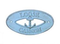 Rustic Light Blue Cast Iron Loose Cannon with Anchor Sign 8\