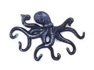 Rustic Dark Blue Cast Iron Octopus Hook 11\