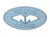 Rustic Light Blue Cast Iron Welcome Aboard with Anchor Sign 8\