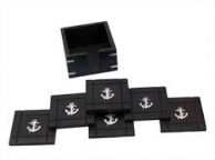 Wooden Black Coasters with Chrome Anchor Inlay 4\