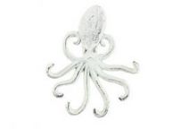 Rustic Whitewashed Cast Iron Wall Mounted Decorative Octopus Hooks 7\
