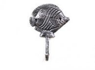 Rustic Silver Cast Iron Butterfly Fish Wall Hook 6\