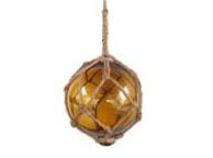 Amber Japanese Glass Ball Fishing Float With Brown Netting Decoration 4\