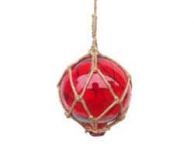 Red Japanese Glass Ball Fishing Float With Brown Netting Decoration 4\