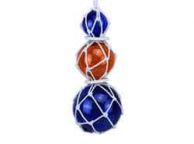 Blue - Orange - Blue Japanese Glass Ball Fishing Floats with White Netting Decoration 11\