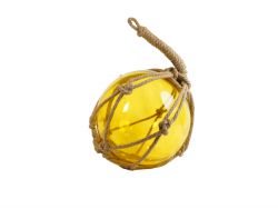 Yellow Japanese Glass Ball Fishing Float With Brown Netting Decoration 12\