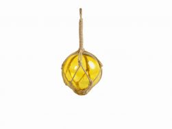 Yellow Japanese Glass Ball Fishing Float With Brown Netting Decoration 6\