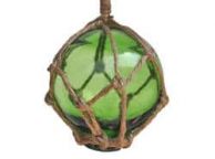 Green Japanese Glass Ball Fishing Float With Brown Netting Decoration 3\