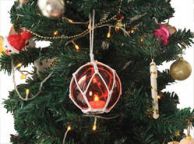 LED Lighted Orange Japanese Glass Ball Fishing Float with White Netting Christmas Tree Ornament 4\