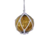 Amber Japanese Glass Ball Fishing Float With White Netting Decoration 6\
