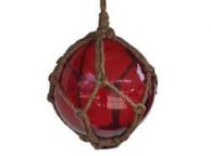 Red Japanese Glass Ball Fishing Float With Brown Netting Decoration 6\